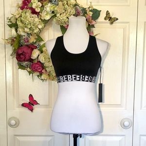 Bebe Logo Racerback Sports Black White Bra Size Small